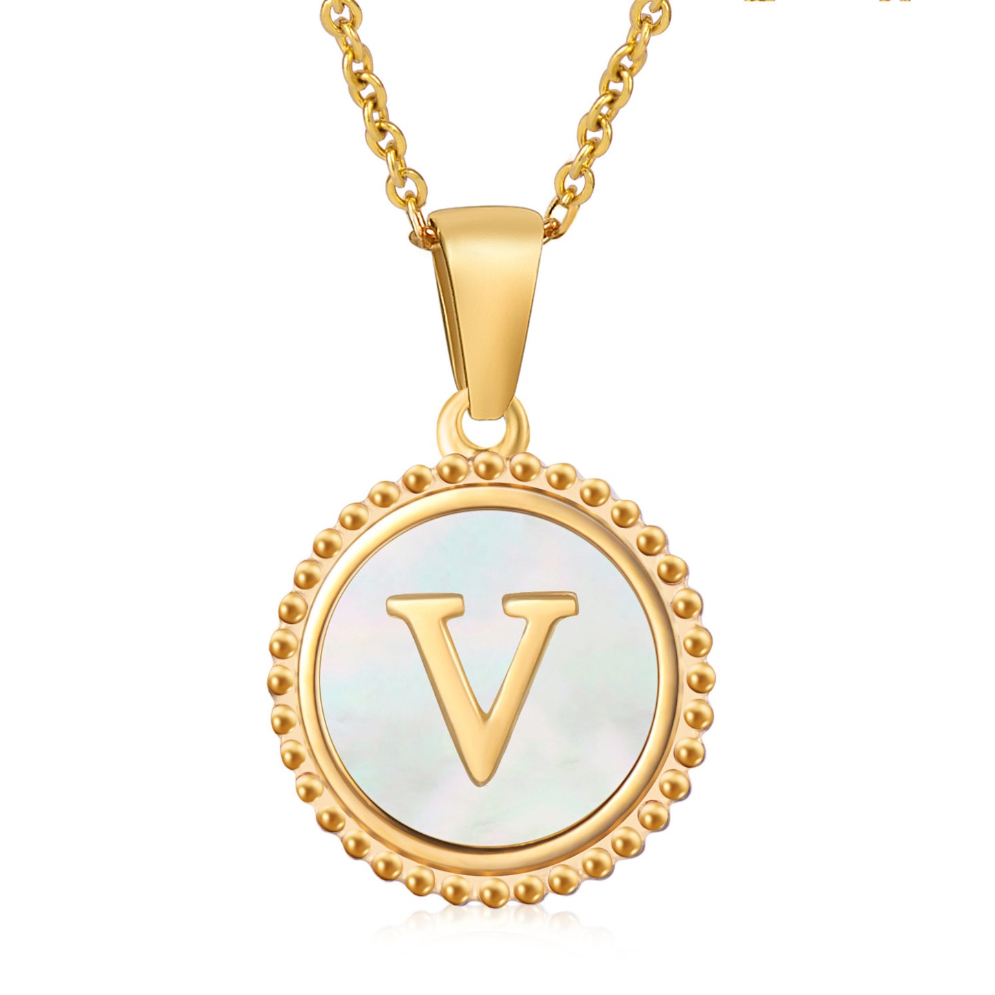 Round Shell Initials Necklace