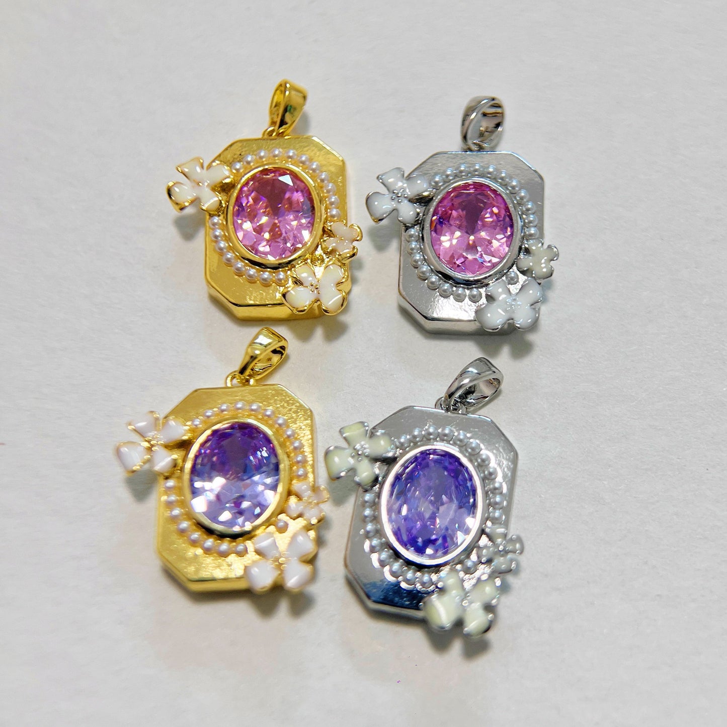 Gem Square Flower Charm