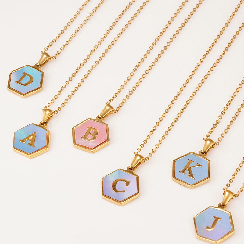 Hexagonal Shell Initials Necklace