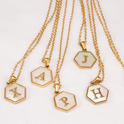 Hexagonal Shell Initials Necklace