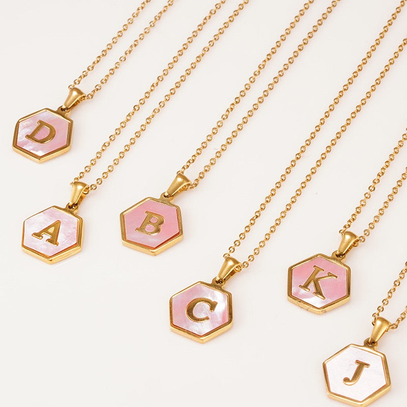 Hexagonal Shell Initials Necklace