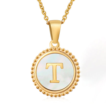 Round Shell Initials Necklace