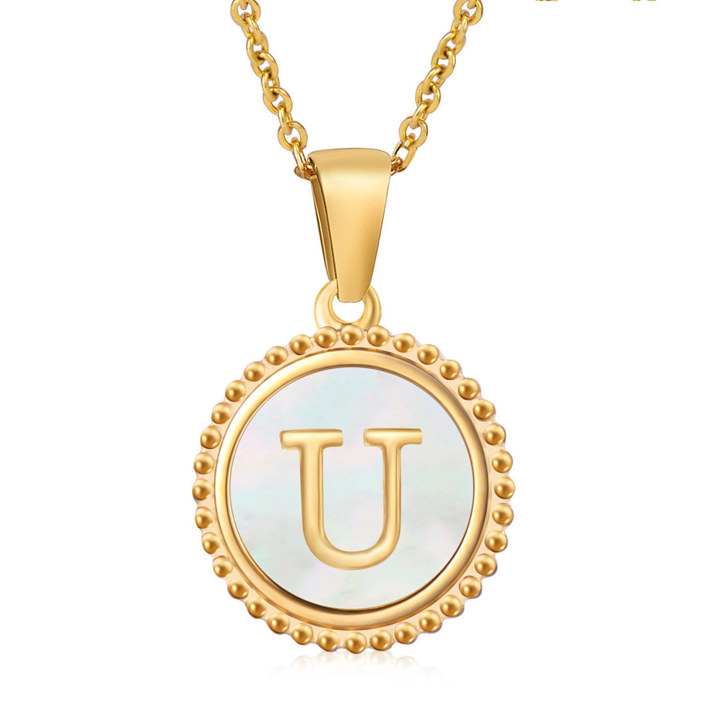 Round Shell Initials Necklace