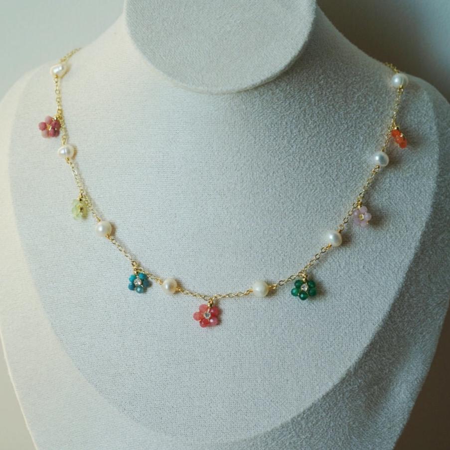 Rhodochrosite Rainbow Flower Necklace